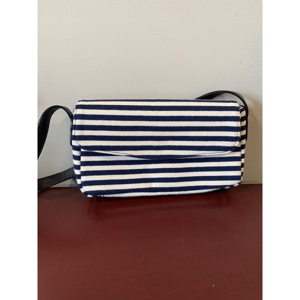 Brandy Melville Navy Blue and White Stripe Small Shoulder Bag 9.5x5.5x3" LNC